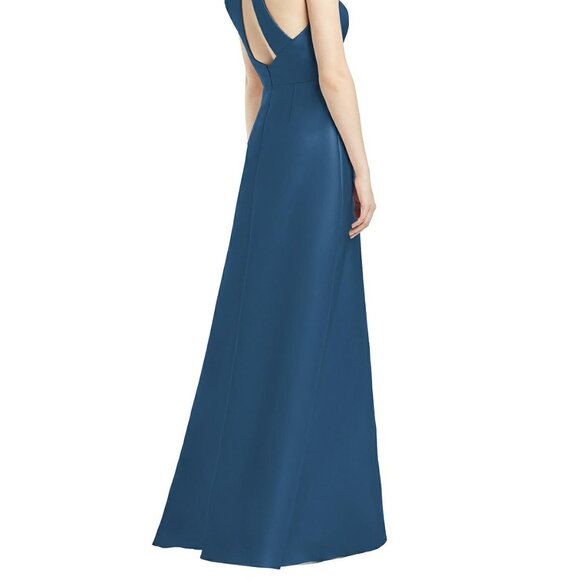 Alfred Sung 772...High-Neck Cutout Satin Dress with Pockets...Dusk Blue...Sz 4 - Picture 4 of 6